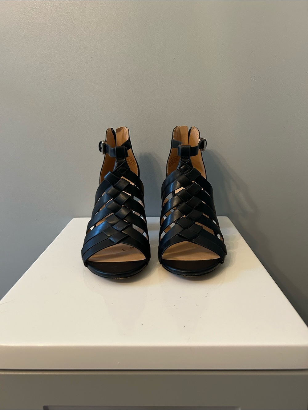 Black Woven Leather Sandals